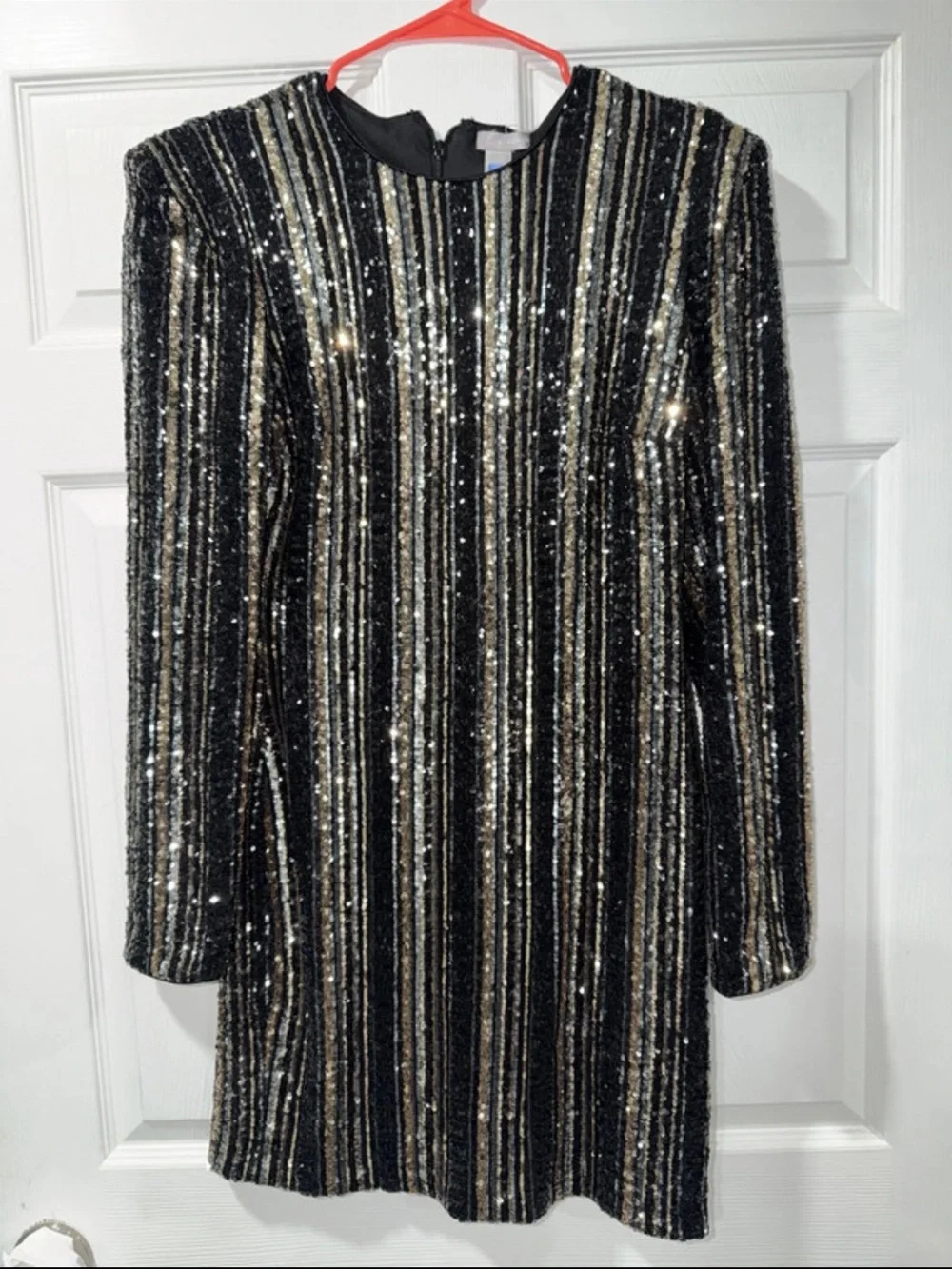 Aqua Black and Gold Sequin Long Sleeve Mini Dress